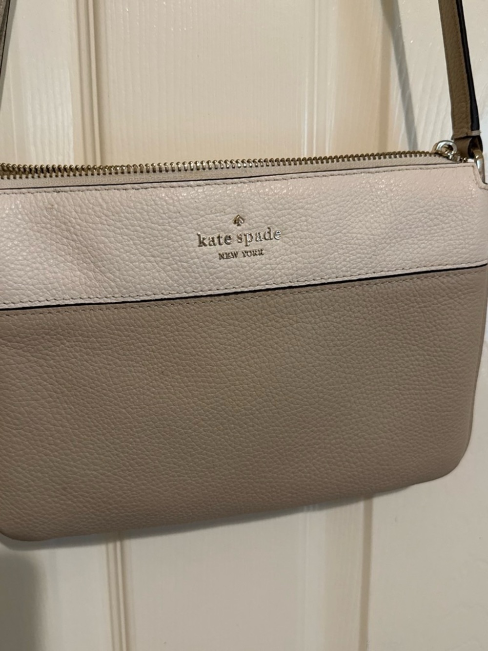 kate spade Two-Tone Cream & Taupe Pebbled Leather Crossbody